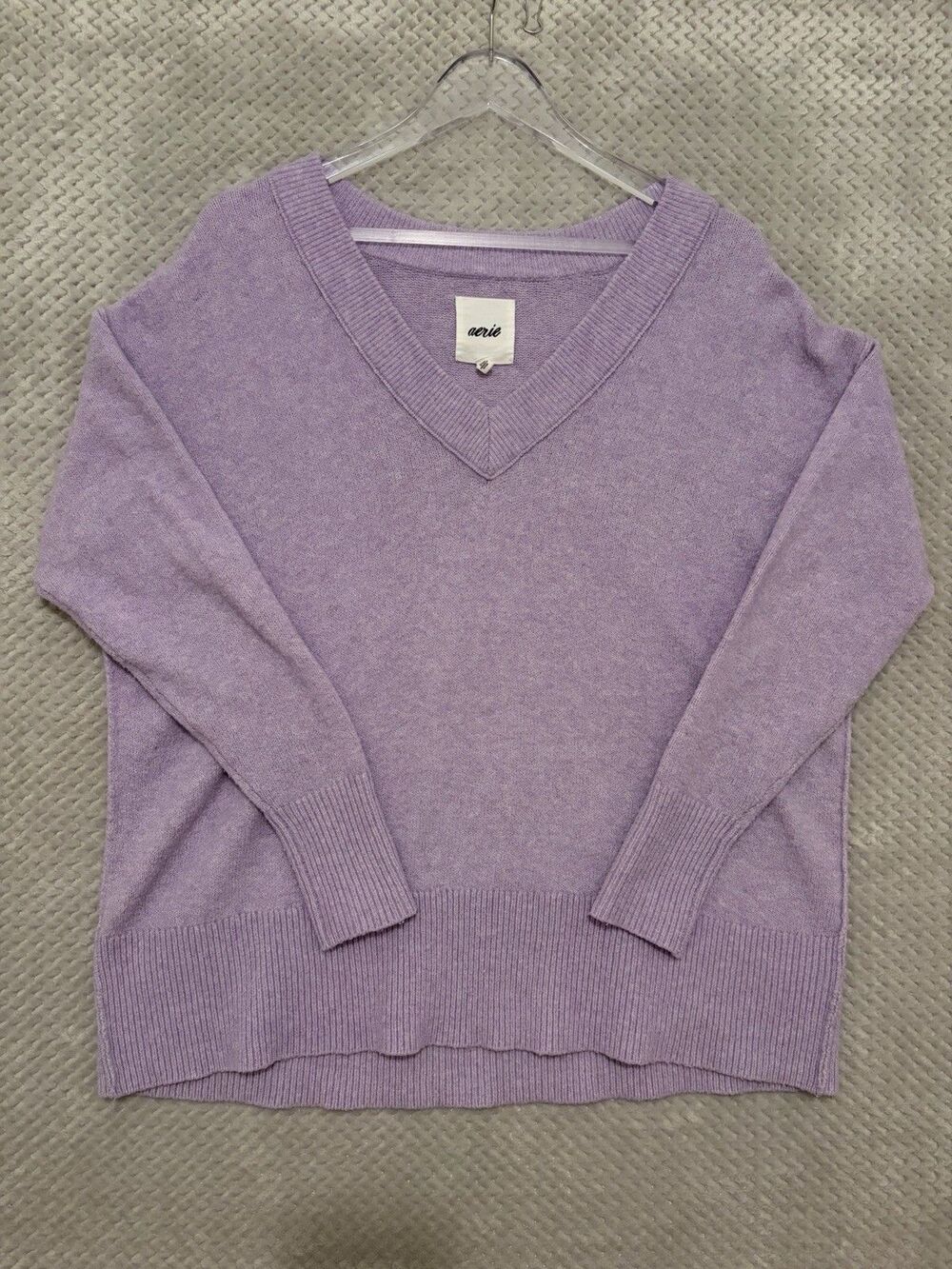 Aerie Lavender Purple V Neck Sweater XXS Oversized Relaxed Fit #AerieReal